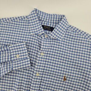 Polo Ralph Lauren Mens‎ Large Long Sleeve Checkered Button Down Shirt Flesh Pony